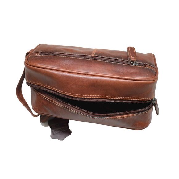 New Leather Toiletry Bag Dark Camel Color - Picture 5 of 10